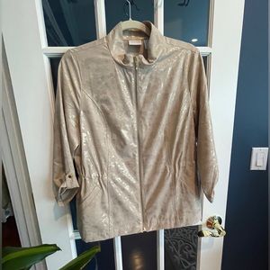 Chico’s subtle animal print jacket with drawstring at waistline.